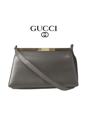 Authentic Vintage GUCCI Metallic Grey Leather Front Flap Shoulder Bag Purse